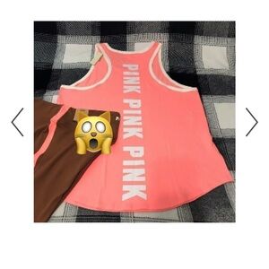 VS PINK shorts outfit with MATCHING LOGO TANK IN CORAL & WHITE LOGO